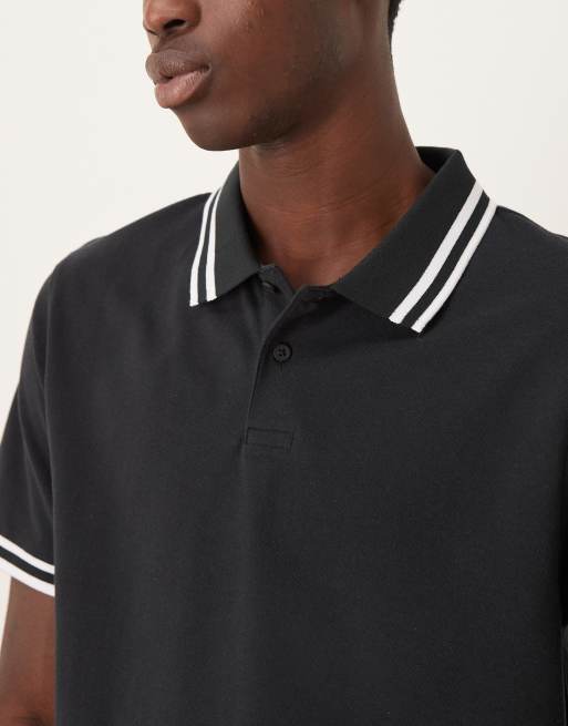 ASOS DESIGN – Basic – Czarna koszulka polo z białą lamówką z piki, 5 z 5