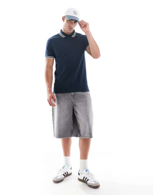 ASOS DESIGN – Basic – Granatowa koszulka polo z piki z białymi lamówkami, 4 z 4