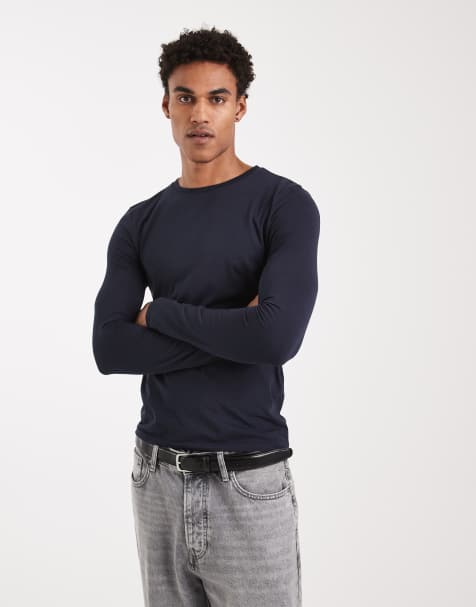 ASOS DESIGN – Basic – Granatowy T-shirt o kroju podkreślającym sylwetkę z długimi rękawami - view 1