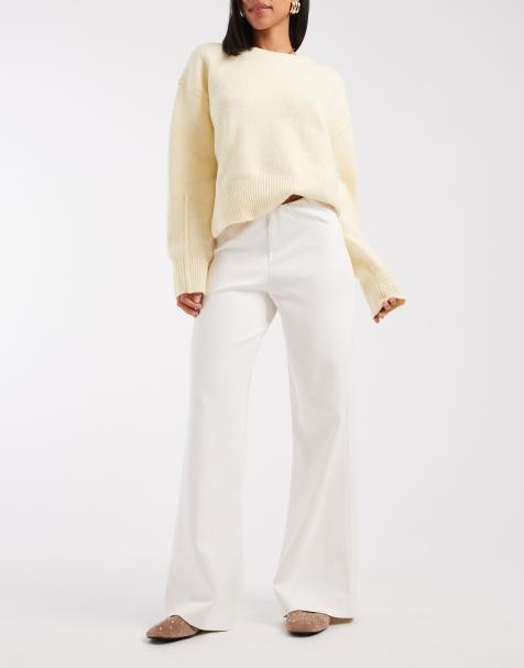 ASOS DESIGN - Basic interlock jersey broek met wijde pijpen in ivoorwit - view 1