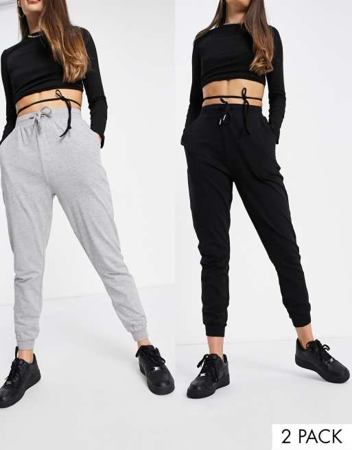 ASOS DESIGN basic jogger with tie 2 pack in black and grey ASOS