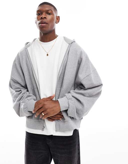 ASOS DESIGN – Basic-Kapuzenjacke in meliertem Grau mit Super-Oversize-Schnitt
