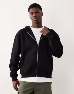 Basic-Kapuzenjacke in Schwarz mit und Relaxed-Fit-Passform und durchgehendem Reißverschluss Schwarz XS