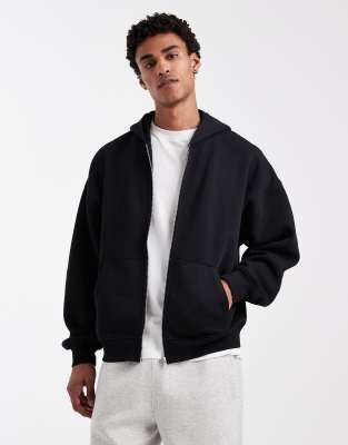Basic-Kapuzenjacke mit Super-Oversize-Schnitt-Schwarz Schwarz L