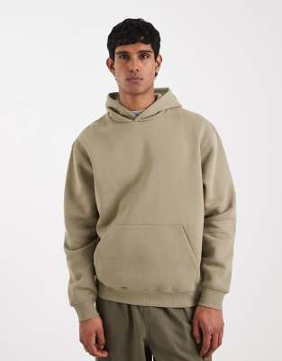 Basic-Kapuzenpullover im Relaxed Fit in Khaki-Grün Grün XS