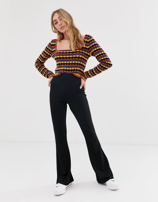 kick flare plaid trousers