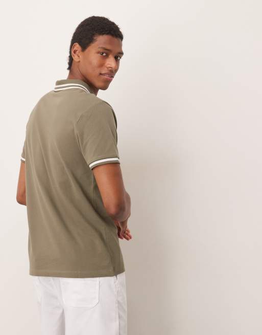 ASOS DESIGN – Basic – Koszulka polo z piki w kolorze khaki z białymi lamówkami  , 3 z 4