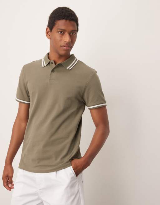 ASOS DESIGN – Basic – Koszulka polo z piki w kolorze khaki z białymi lamówkami  , 4 z 4