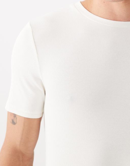 ASOS DESIGN – Basic – Kremowy prążkowany T-shirt o kroju podkreślającym sylwetkę, 5 z 5