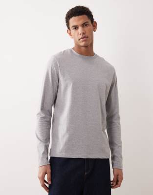 Basic-Langarmshirt in meliertem Grau mit Regular-Fit-Schnitt Grau S