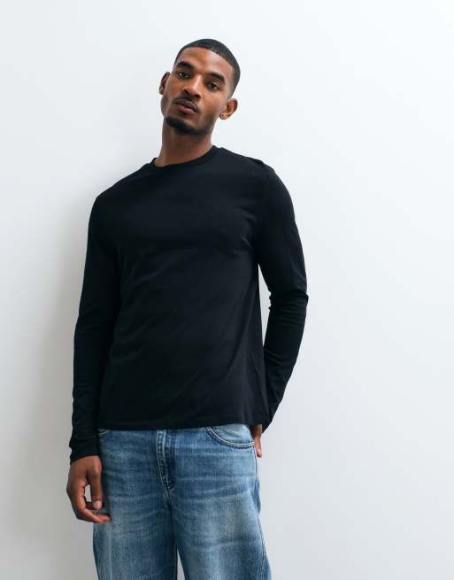 ASOS DESIGN – Basic-Langarmshirt in Schwarz mit Regular-Fit-Schnitt, 2 von 5