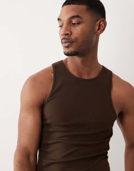 ASOS DESIGN - Basic muscle fit geribbeld hemdje in bruin, 5 van 5