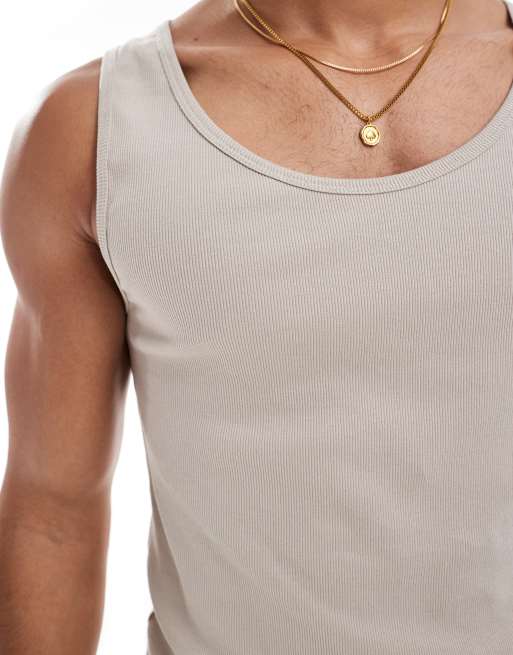 ASOS DESIGN - Basic muscle fit geribbeld hemdje in stone   , 4 van 4