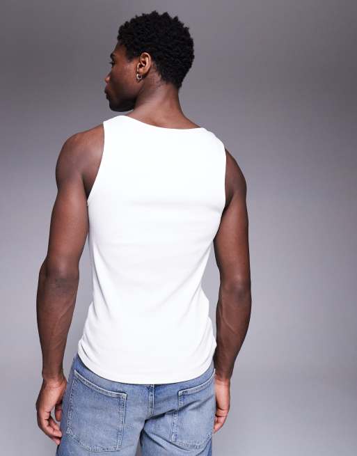 ASOS DESIGN - Basic muscle fit geribbeld hemdje in wit   , 3 van 4