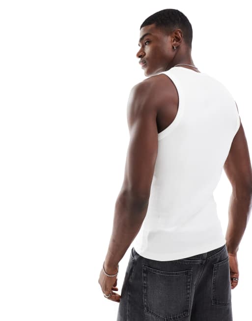 ASOS DESIGN - Basic muscle fit geribbeld racerhemdje in wit  , 3 van 4