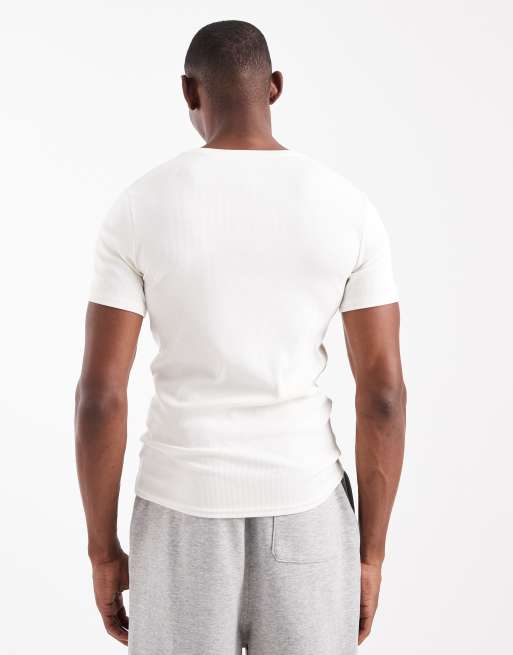 ASOS DESIGN - Basic muscle fit geribbeld T-shirt in beige, 3 van 5
