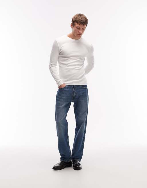 ASOS DESIGN - Basic muscle fit geribbeld T-shirt met lange mouwen in wit, 2 van 5