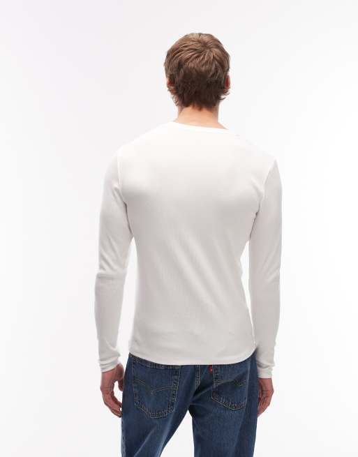 ASOS DESIGN - Basic muscle fit geribbeld T-shirt met lange mouwen in wit, 3 van 5