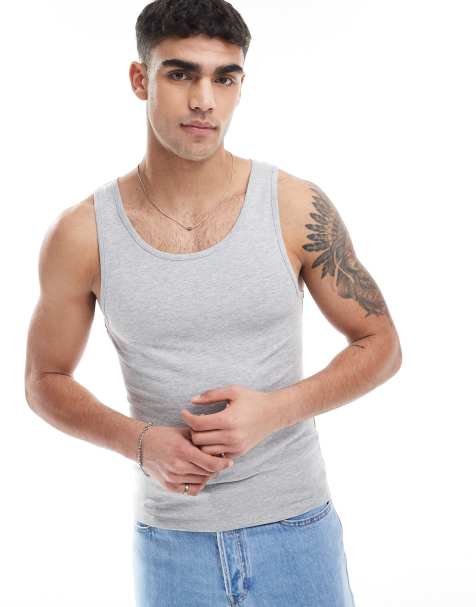 ASOS DESIGN - Basic muscle fit hemdje in gemêleerd grijs - view 1