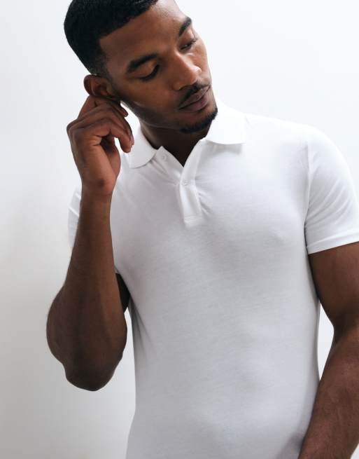 ASOS DESIGN - Basic muscle fit polo in wit, 3 van 5