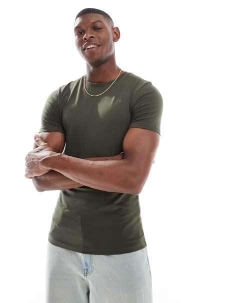 ASOS DESIGN - Basic - Muscle fit T-shirt in donkergroen - view 1