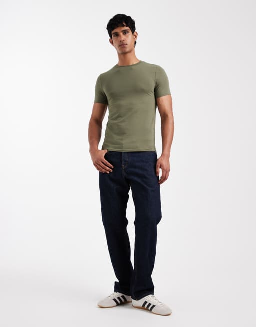ASOS DESIGN - Basic muscle fit T-shirt in kaki, 2 van 5