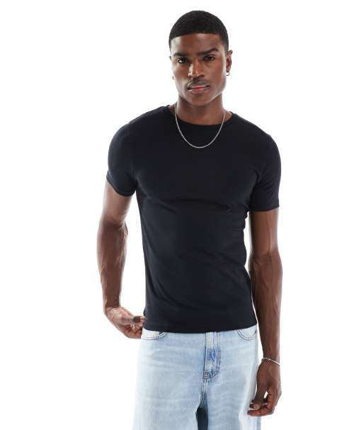 ASOS DESIGN - Basic muscle fit T-shirt in zwart - view 1