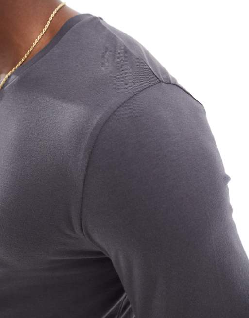 ASOS DESIGN - Basic - Muscle fit T-shirt met lange mouwen in antracietgrijs, 2 van 4