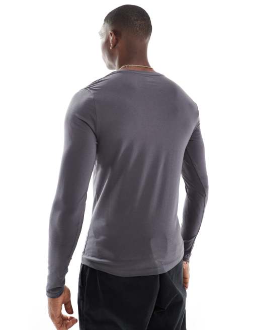 ASOS DESIGN - Basic - Muscle fit T-shirt met lange mouwen in antracietgrijs, 3 van 4