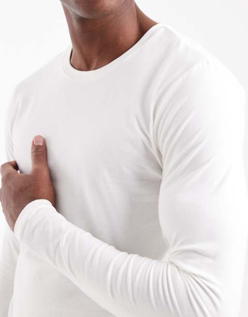 ASOS DESIGN - Basic muscle-fit T-shirt met lange mouwen in crème, 5 van 5