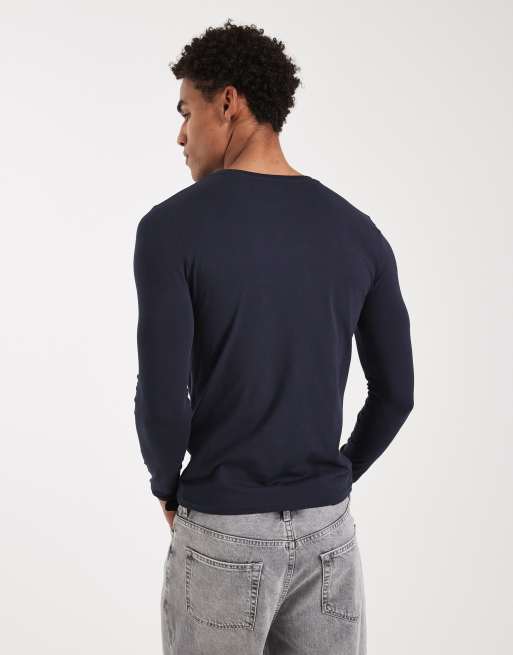 ASOS DESIGN - Basic muscle-fit T-shirt met lange mouwen in marineblauw, 3 van 5