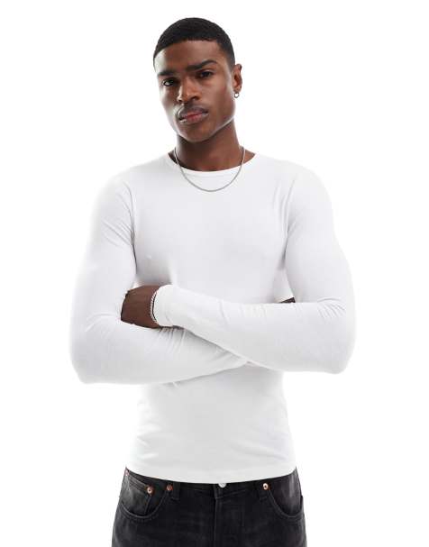ASOS DESIGN - Basic muscle fit T-shirt met lange mouwen in wit - view 1