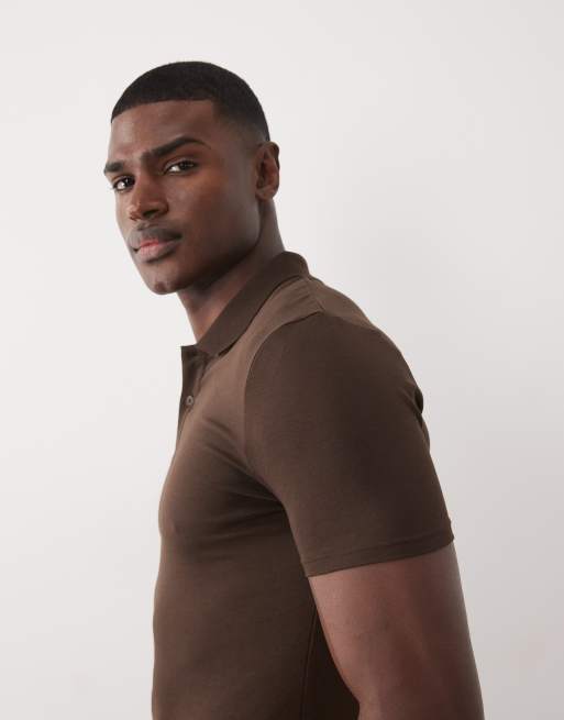 ASOS DESIGN – Basic-Muskelshirt in Braun mit Polokragen, 2 von 5