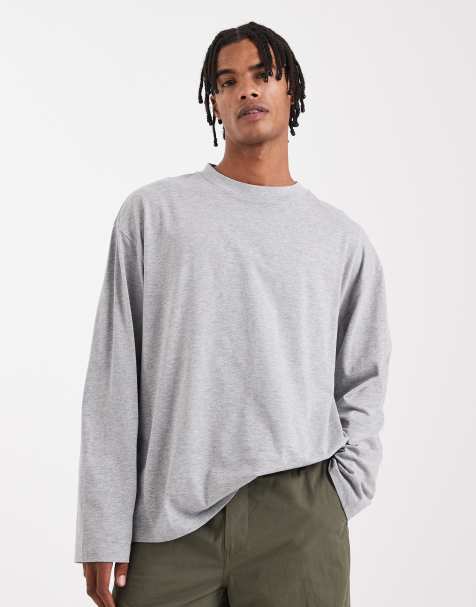 ASOS DESIGN - Basic oversized T-shirt met lange mouwen in gemêleerd grijs - view 1