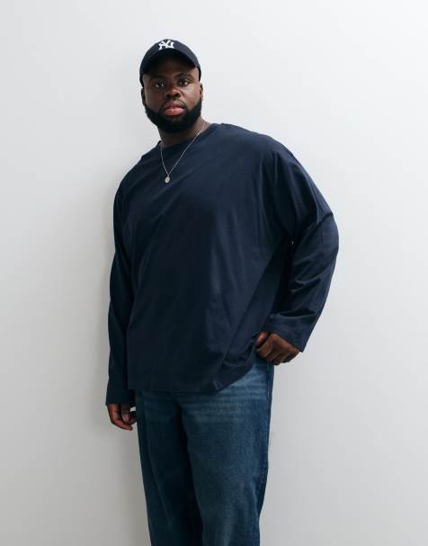 ASOS DESIGN - Basic - Oversized T-shirt met lange mouwen in marineblauw - view 1