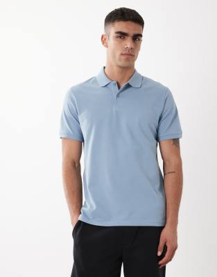 Basic-Polohemd aus Pikee in Hellblau mit Regular-Fit-Schnitt Blau L