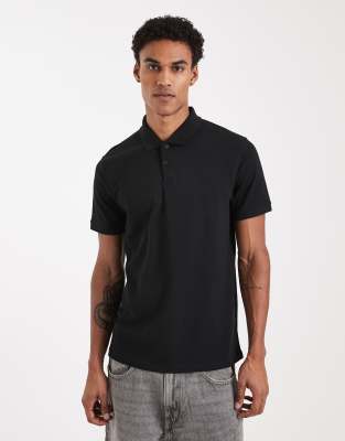 Basic-Polohemd aus Pikee in Schwarz mit Regular-Fit-Schnitt Schwarz 3XL