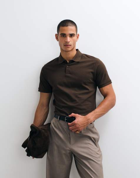 ASOS DESIGN - Basic regular-fit piqué polo in bruin - view 1