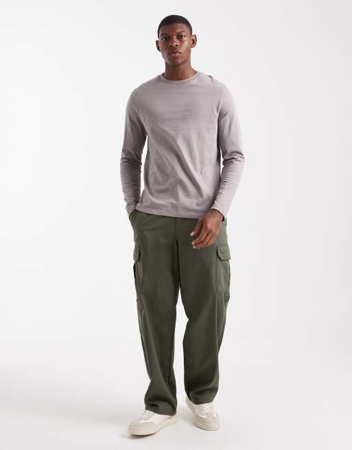ASOS DESIGN - Basic regular-fit T-shirt met lange mouwen in stone, 2 van 5