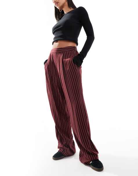 ASOS DESIGN – Basic-Schlupfhose in gestreiftem Burgunderrot - view 1