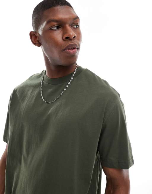 ASOS DESIGN - Basic - Set van 2 ruimvallende T-shirts in groen en stone   , 2 van 4