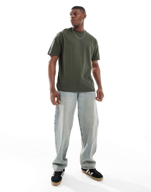 ASOS DESIGN - Basic - Set van 2 ruimvallende T-shirts in groen en stone   , 3 van 4