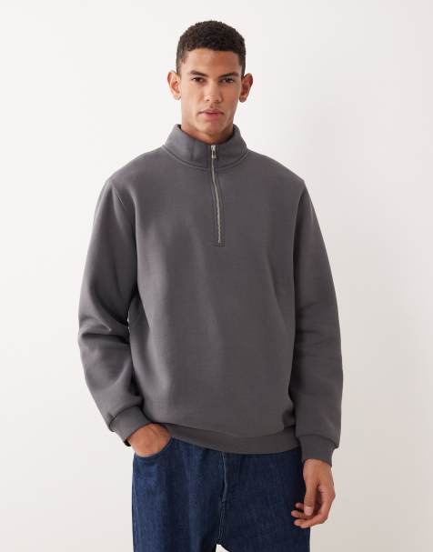 ASOS DESIGN – Basic-Sweatshirt in Anthrazit mit halblangem Reißverschluss - view 1