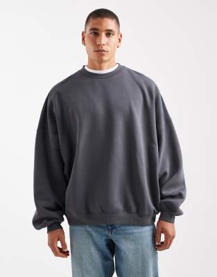 Basic-Sweatshirt in Anthrazit mit Super-Oversize-Schnitt-Grau Grau L