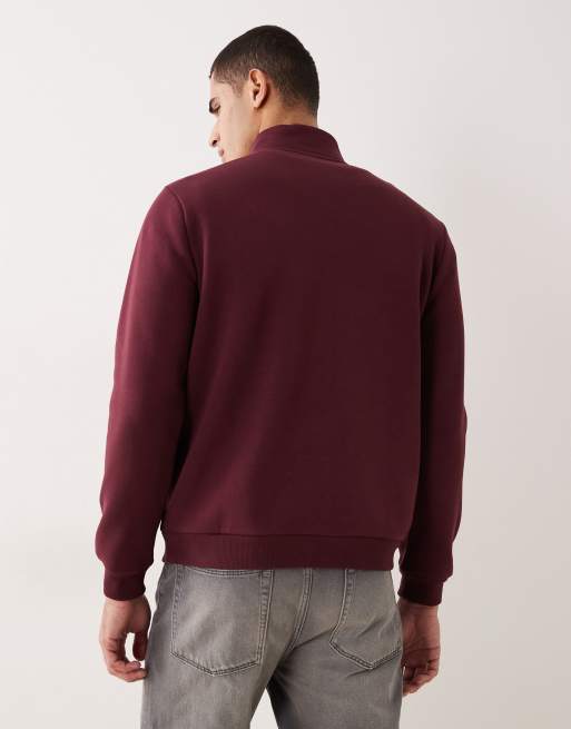 ASOS DESIGN – Basic-Sweatshirt in Burgunderrot mit halblangem Reißverschluss, 3 von 5