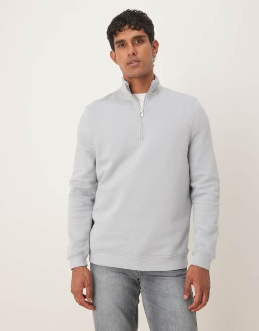 ASOS DESIGN – Basic-Sweatshirt in Grau mit kurzem Reißverschluss