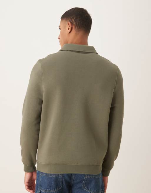 ASOS DESIGN – Basic-Sweatshirt in Grün mit Kragen, kurzem Reißverschluss und festem Saum, 3 von 5