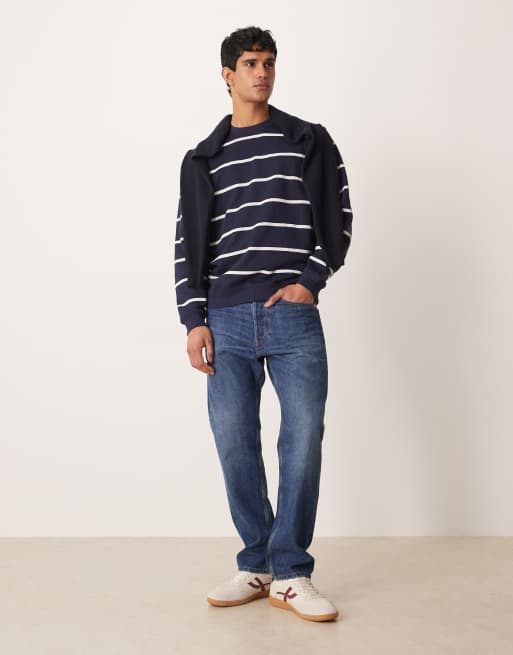 ASOS DESIGN – Basic-Sweatshirt in Marineblau gestreift, 2 von 5