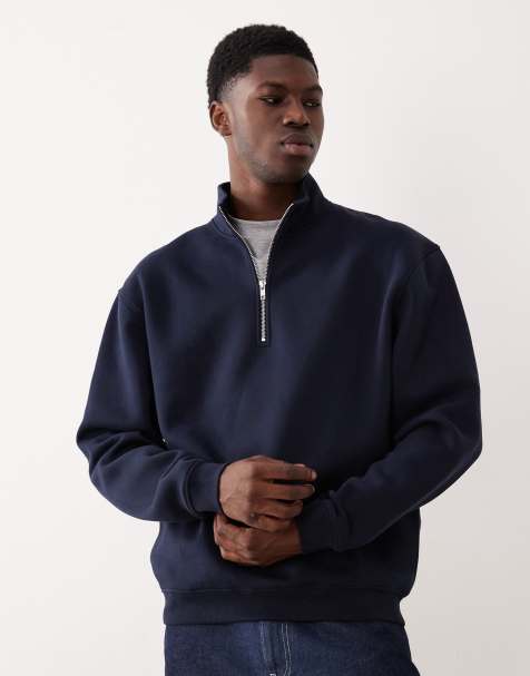 ASOS DESIGN – Basic-Sweatshirt in Marineblau mit kurzem Reißverschluss und Relaxed-Fit-Passform - view 1