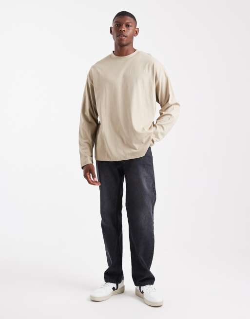 ASOS DESIGN – Basic – Szarobeżowy T-shirt oversize z długimi rękawami, 2 z 5